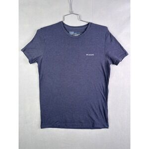 Columbia Mens Navy Blue Grey Striped Short Sleeve Crewneck T-Shirt Size Medium